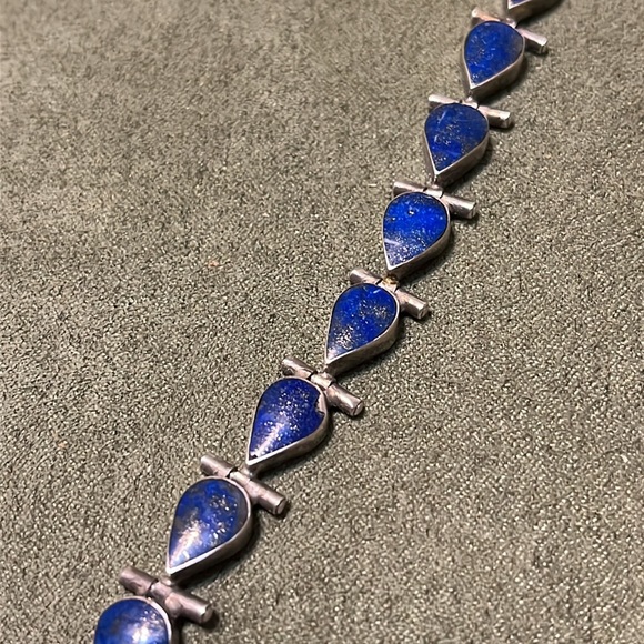 Antique Lapis Inlay 975 Chilean Sterling Silver Bracelet - Picture 3 of 5